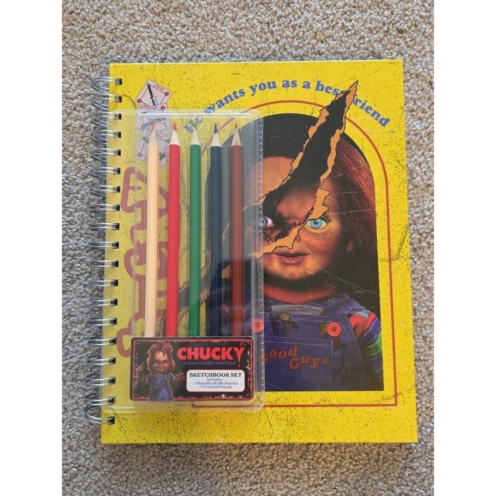 Chucky Sketchbook Set With 5 Color Pencils Horror Halloween Spiral Bound New